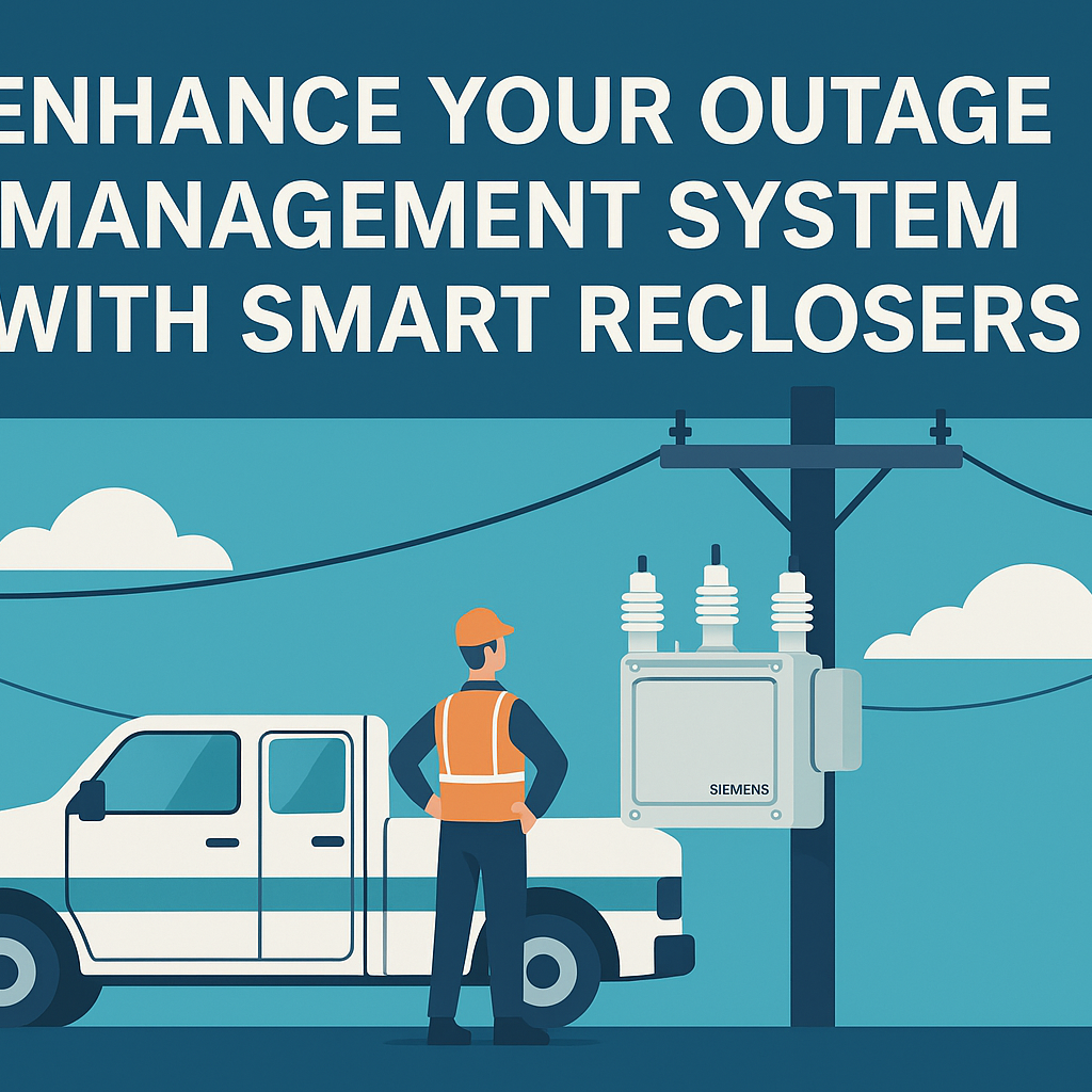 Utility worker inspecting Siemens smart recloser on a pole to enhance outage management system and reduce truck rolls